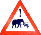 Warning sign at the entrance gates to the game drive circuits in Gorongosa National Park. ©ElephantVoices.